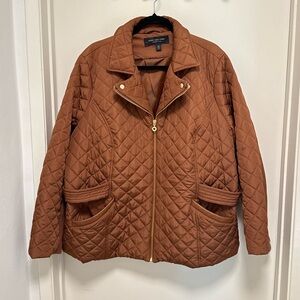 Brown Quilted Jacket with Gold Zipper